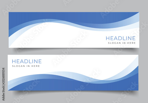 Abstract modern blue wavy web banner horizontal for business template design background collection