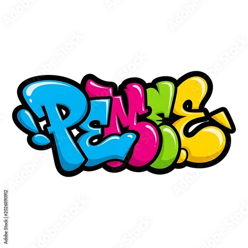 Vibrant graffiti-style lettering with bold outlines and bright color fills