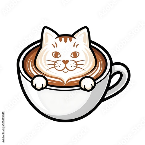 Whimsical cat face art in creamy coffee, a delightful blend