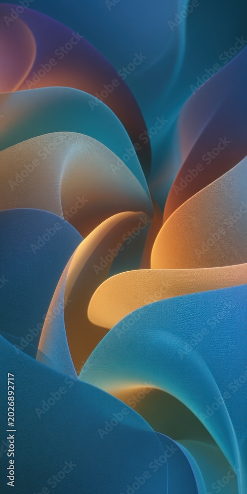 Obraz premium Abstract flowing shapes in shades of blue and orange with gradient effects