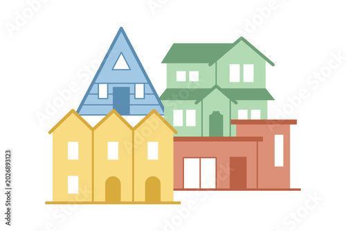 Slika na platnu Colorful abstract houses with different shapes and sizes grouped together