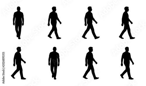 Tablou pe pânză Silhouette Walking Man Icons, Male Figure Animation Frames, Human Motion Sequenc