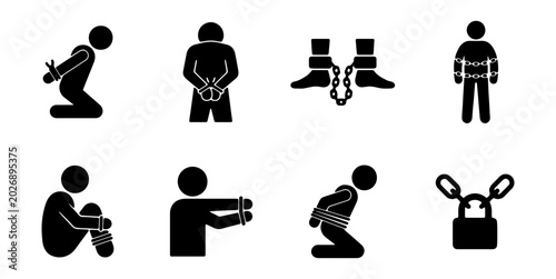 Obraz na plátne Imprisonment Icons, Captivity Symbols, Restraint Vector Graphics, Human Rights C
