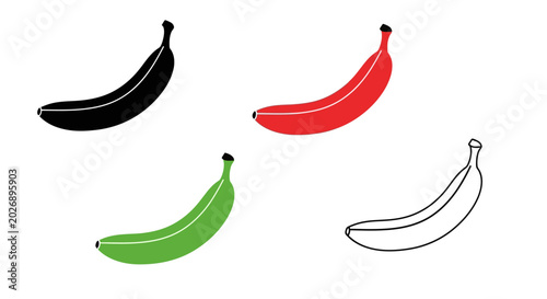 Slika na platnu Minimalist vector illustrations of bananas in four distinct colors against white background