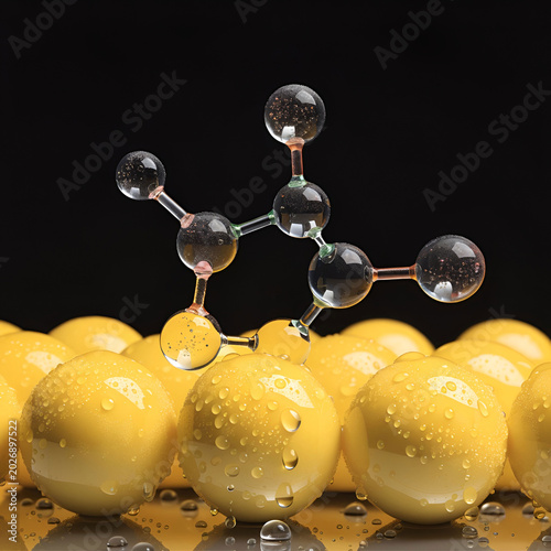 vitamin c supplement concept with glossy yellow