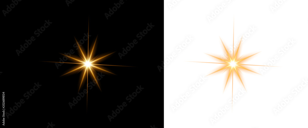 Fototapeta premium Golden light effect starburst. On transparent background.