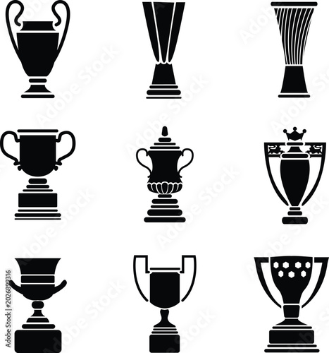 Bild auf Leinwand Trophy Cup Silhouette Icon Set - Champions League Europa League Conference Leagu