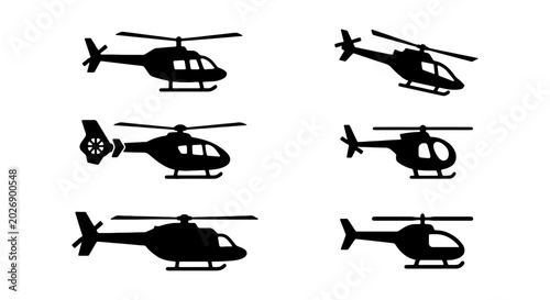 Schilderij op canvas Helicopter Icons Set, Aviation Vector Graphics, Military and Civilian Aircraft S