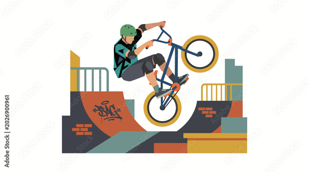 Fototapeta premium BMX Rider Performing Stunt in Urban Skatepark