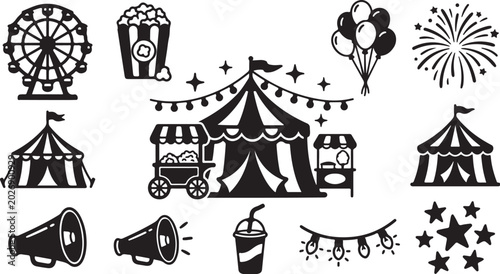 Circus and carnival icons and symbols set