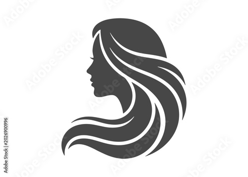 Modern beauty logo featuring a woman face with smooth long hair.