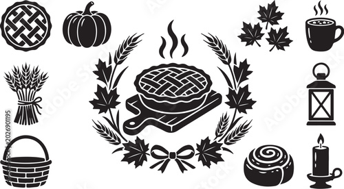 Thanksgiving icons and symbols in black and white