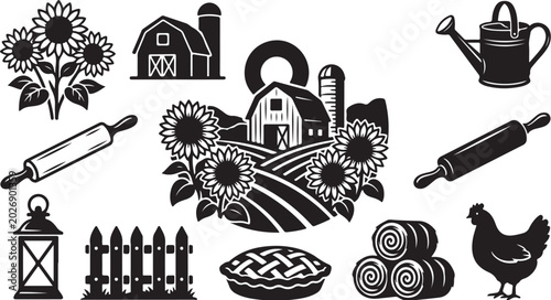Farm and baking icons in black and white