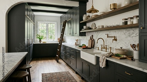 Luxury Scullery Kitchen with Butler Pantry and Double Belfast Sink — Premium Kitchen Design