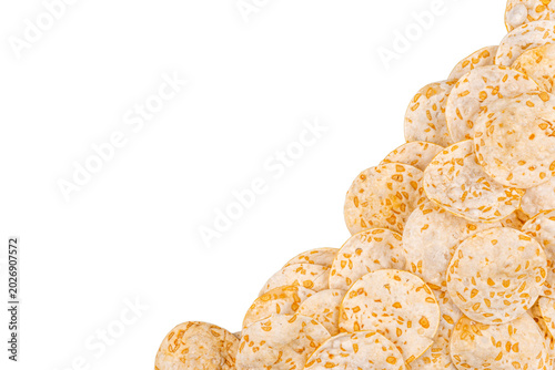 Obraz na płótnie Indonesian tempeh chips arranged to form a corner frame composition transparent