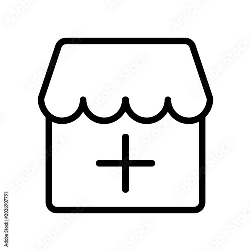 Add store icon, black and white graphic symbols, business commerce, contrast comparison, and building architecture