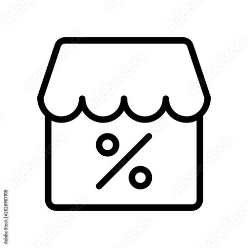 Retail shopping storefront icon building exterior with a displaying percentage sign. representing discounts and sale events