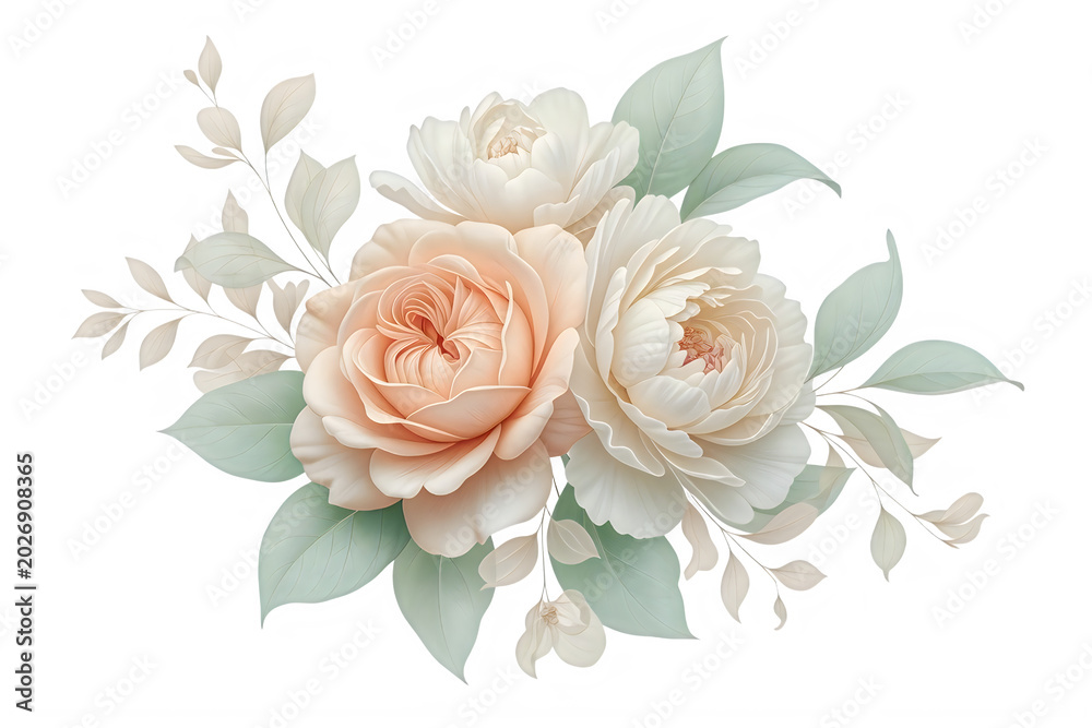Fototapeta premium Watercolor pink and purple rose bouquet illustration