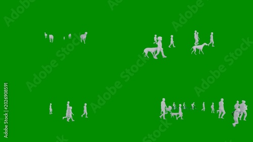 Running crowd silhouette pack for green screen compositing with chromakey background and 3d animated cartoon animation style. Human motion footage for editing scenes and visual transitions.
