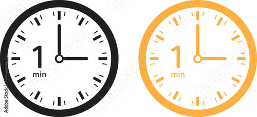 Bild auf Leinwand Black and orange clock icons showing one minute duration for time management and