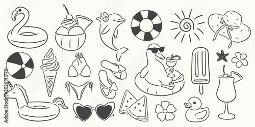 Photos Summer pool party doodle clipart set