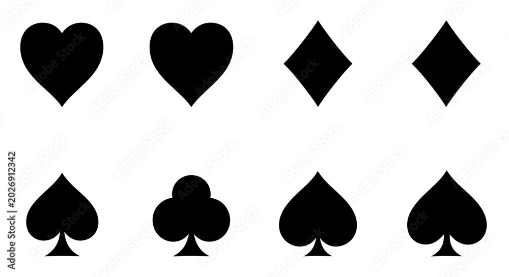 Fototapeta premium Playing Card Suits Icons - Hearts, Diamonds, Spades, Clubs Symbols
