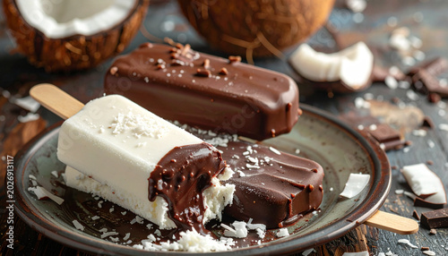 Delicious coconut chocolate dessert popsicles