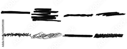 Redaction Brush Stroke Set, Confidential Text Censor Marks Bundle, Hand Drawn Privacy Marker PNG Collection.