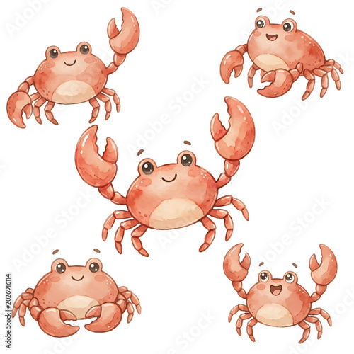 Canvas Print Cute Set of Funny king crab Cartoon Farm and Wild Animals