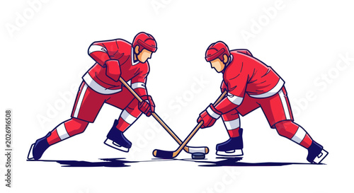 Photography Ice Hockey Players Competing for Puck in Action