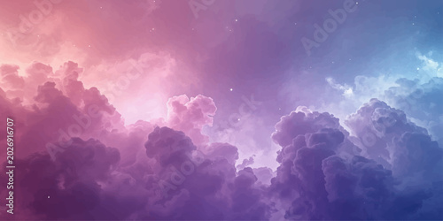 Foto Magical cosmic clouds illuminated by soft neon hues, forming a surreal fantasy background with peaceful atmospheric beauty