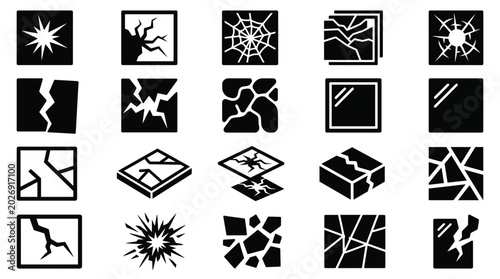 Cuadro en lienzo Cracked Glass Shattered Effects Icons Set