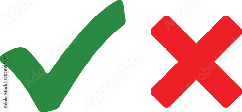 Konstfotografi Green check mark and red cross sign icon set for survey results and correct or w