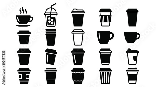 Coffee Cups and Mugs Icons Set