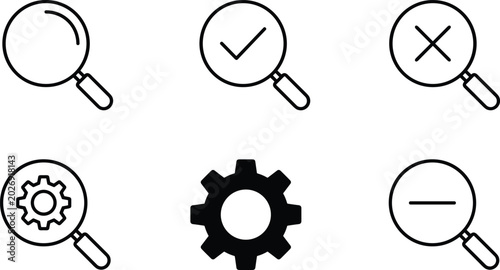 Konstfotografi Magnifying Glass and Search Optimization Line Icon Set Featuring Inspection Veri