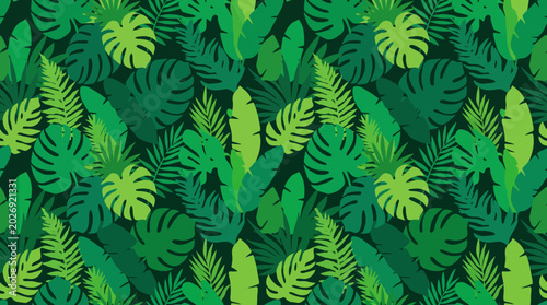 Tableau sur toile Vibrant tropical green leafy jungle foliage background.
