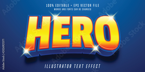 Konstfotografi Hero 3D editable Text Effect vector font yellow fonts with blue background