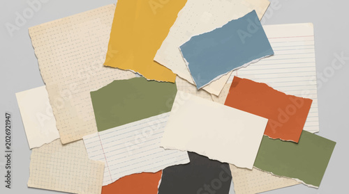 Konstfotografi A pile of assorted colored paper scraps.