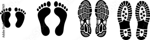 Fotografía Footprint Collection Set — Baby Feet, Barefoot Adult, Running Shoe and Boot Sole