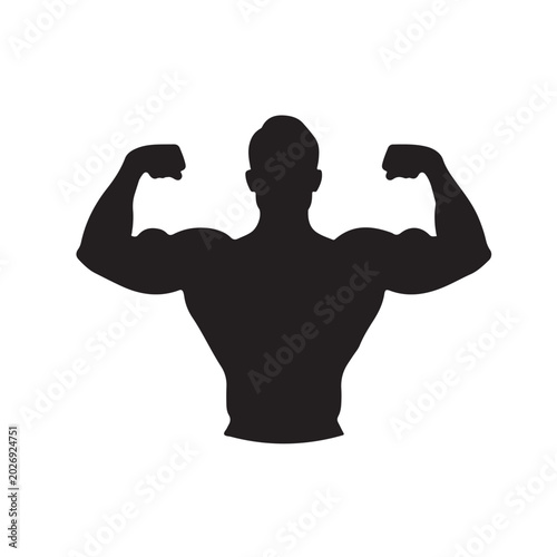 athletic bodybuilder pose double biceps black silhouette