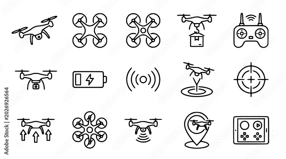 Fototapeta premium Drone icons set for design and technology projects online