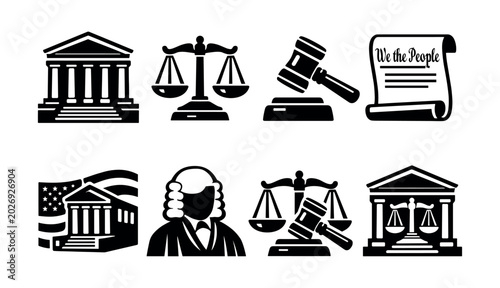 Foto Legal symbols and icons representing justice and the law