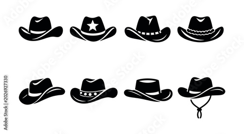 Fotografija Collection of eight distinct cowboy hat silhouettes on a white background
