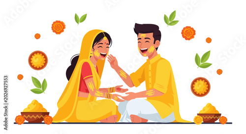 Φωτογραφία Indian Couple Celebrating Holi Festival with Colors and Joy