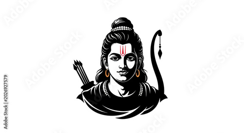 Canvastavla Lord Rama Portrait with Bow and Arrows, Hindu Deity Illustration