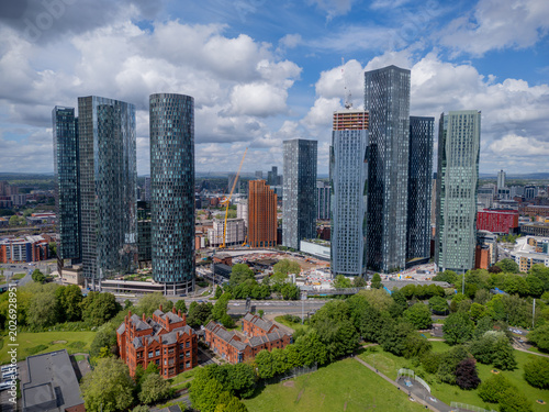 Obraz na plátně Manchester city centre and Deansgate towers, modern skyscrapers and high-rise architecture shaping the Greater Manchester skyline