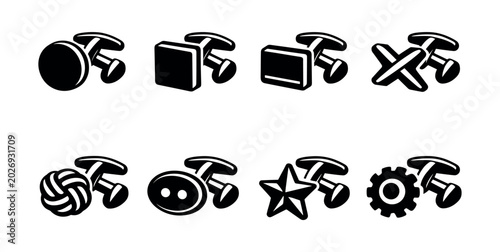 Quadro su tela Collection of diverse black and white cufflink icons on a white background