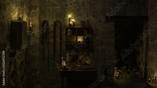 Obraz na plátne Dark and Spooky Room with Candles and Chains