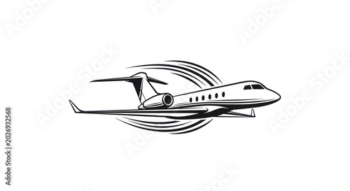 Obraz na płótnie Luxury Private Jet Airplane Flying Swiftly with Abstract Swirls