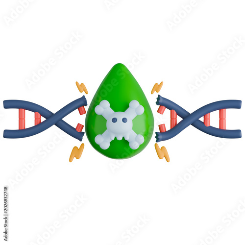 Toxic Carcinogen Chemical Destroying DNA Structure. 3D Illustration.